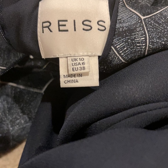 Reiss Baker Silk Tortoise Print Cap Sleeve Fit and Flare Dress Blue White-6 - Picture 8 of 10